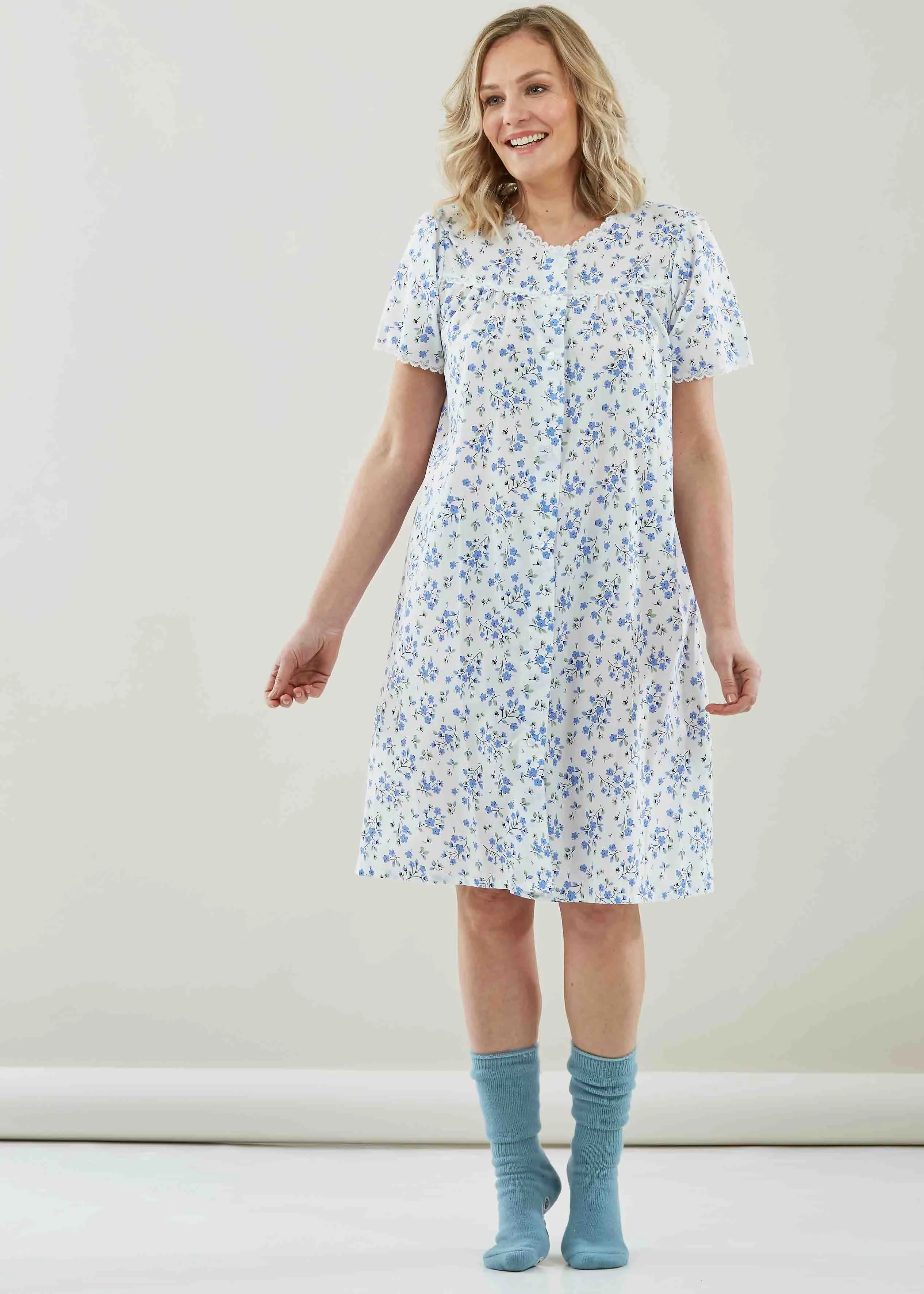 2 Pack Short Sleeve VELCRO® Brand Front Opening Nightdresses Bundle