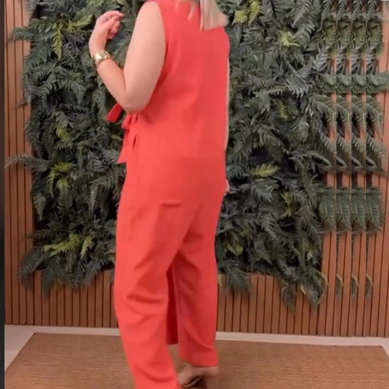 2025 New Women's Casual V-neck Cross Strap Jumpsuit, Summer Sleeveless High Waist Wide Leg One Piece Outfits