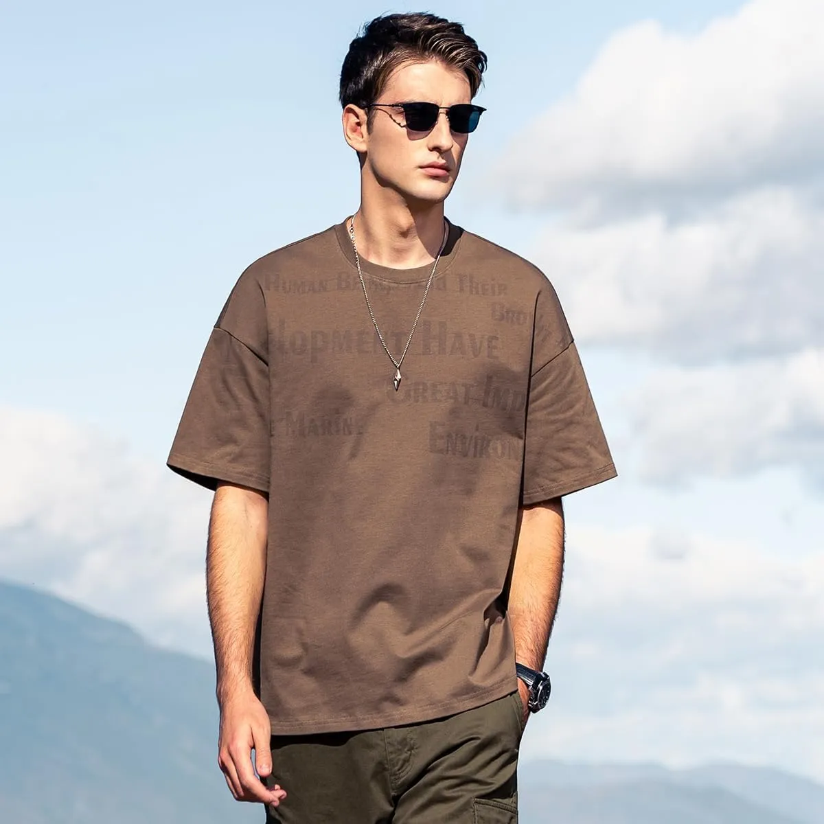 270G Heavyweight Seamless Water Pulp Printed Short-Sleeved T-Shirt Men's Trendy Letter Loose Drop Pure Cotton T-Shirt
