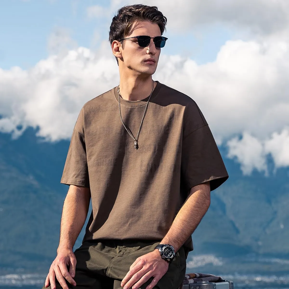 270G Heavyweight Seamless Water Pulp Printed Short-Sleeved T-Shirt Men's Trendy Letter Loose Drop Pure Cotton T-Shirt