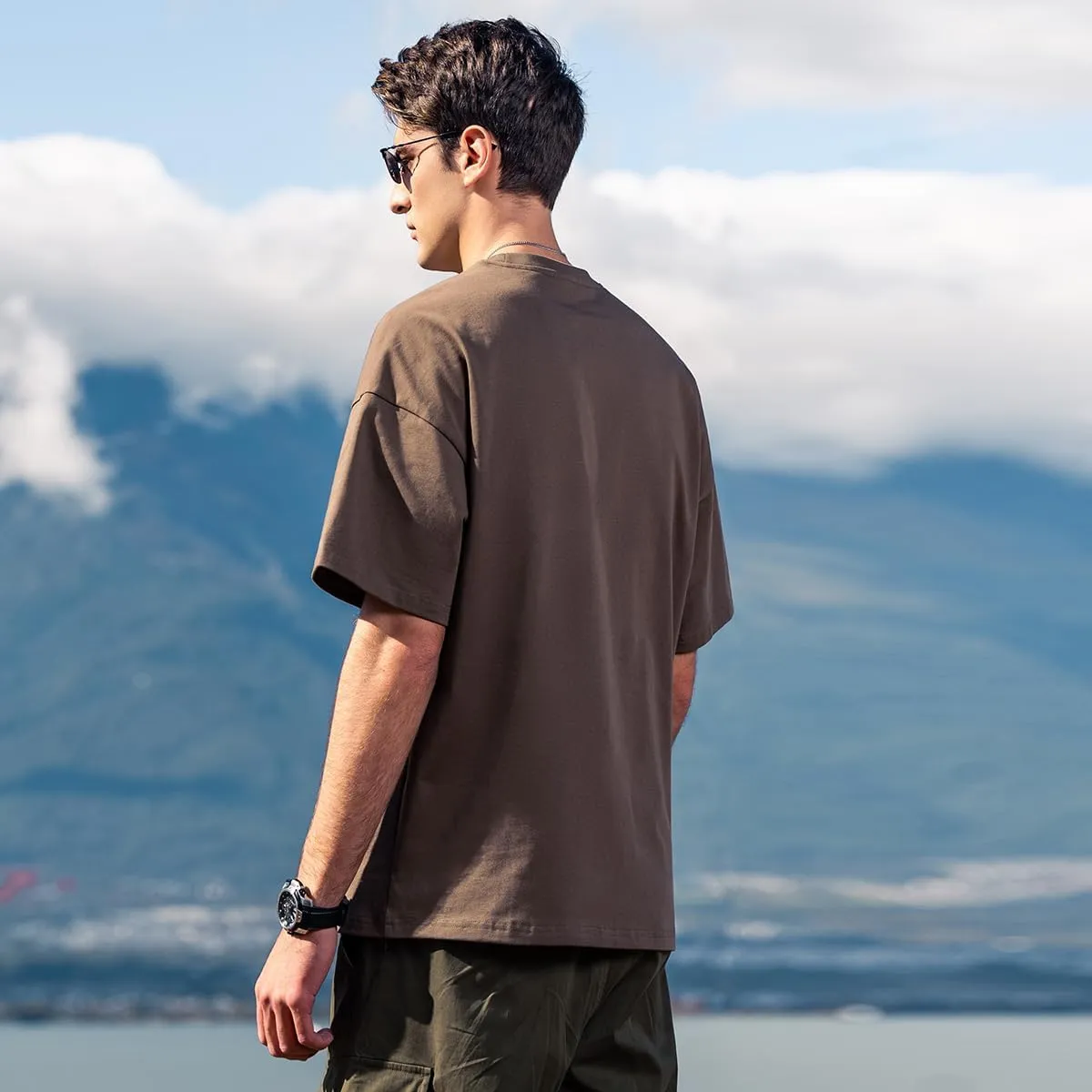 270G Heavyweight Seamless Water Pulp Printed Short-Sleeved T-Shirt Men's Trendy Letter Loose Drop Pure Cotton T-Shirt