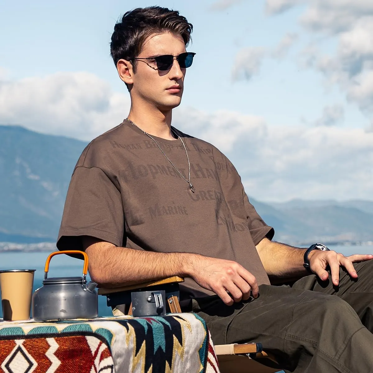 270G Heavyweight Seamless Water Pulp Printed Short-Sleeved T-Shirt Men's Trendy Letter Loose Drop Pure Cotton T-Shirt