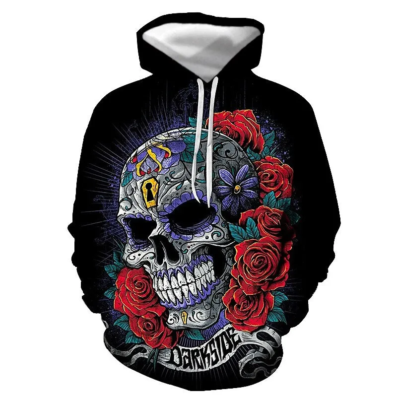 3D PRINT HOODIE WITH SMOKING SKULL PRINT