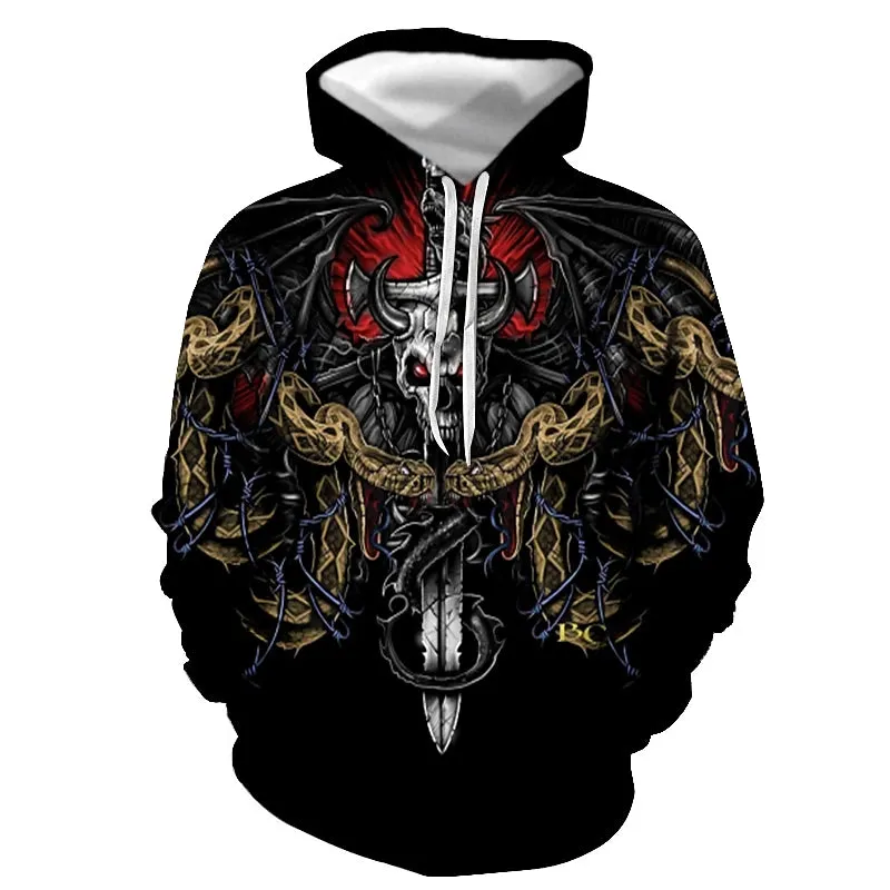 3D PRINT HOODIE WITH SMOKING SKULL PRINT