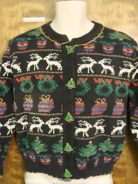 Amazing Reindeer and Wreath Ugly Christmas Sweater Cardigan