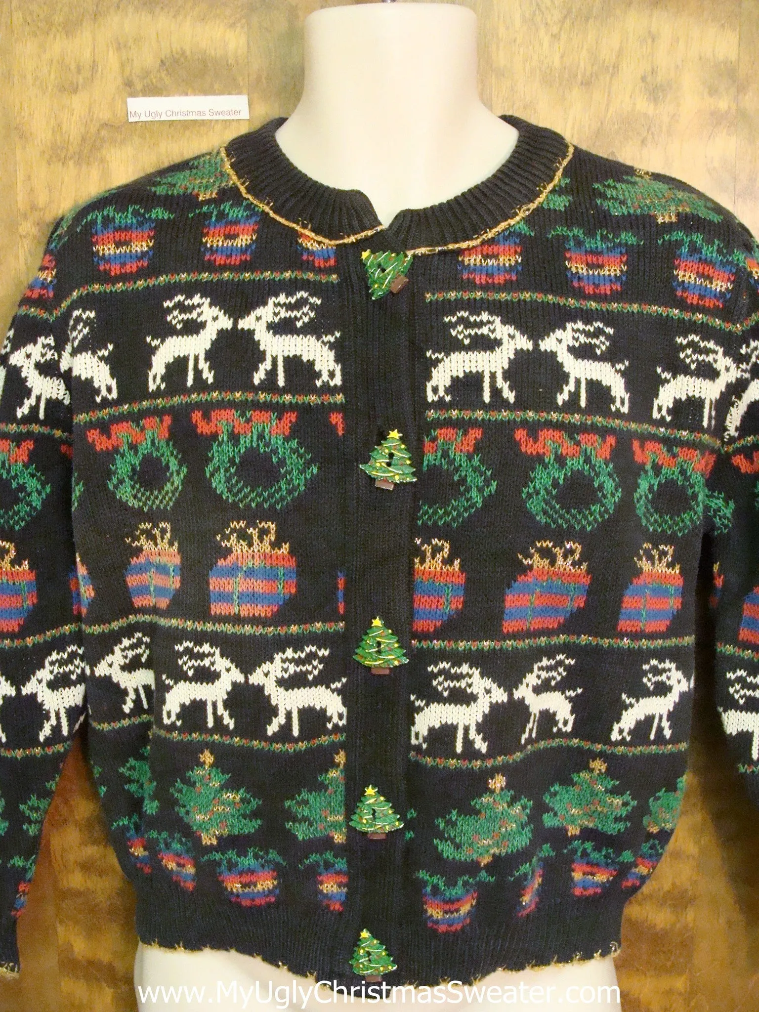 Amazing Reindeer and Wreath Ugly Christmas Sweater Cardigan