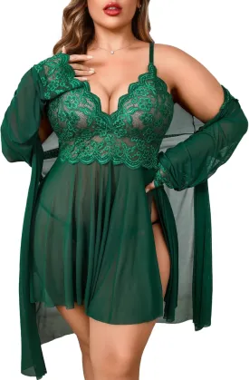 Avidlove Plus Size Lingerie Sexy Lingerie Set Women's Exotic Nightgowns Lace Chemise Lingerie Side Slit Nightdress