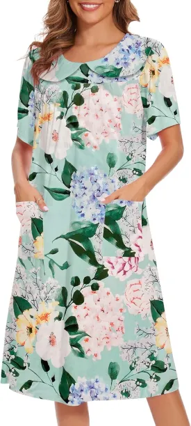 AVIIER House Dress Women Short Sleeve Mumu Lounge Dresses Patio Nightgowns with Pockets