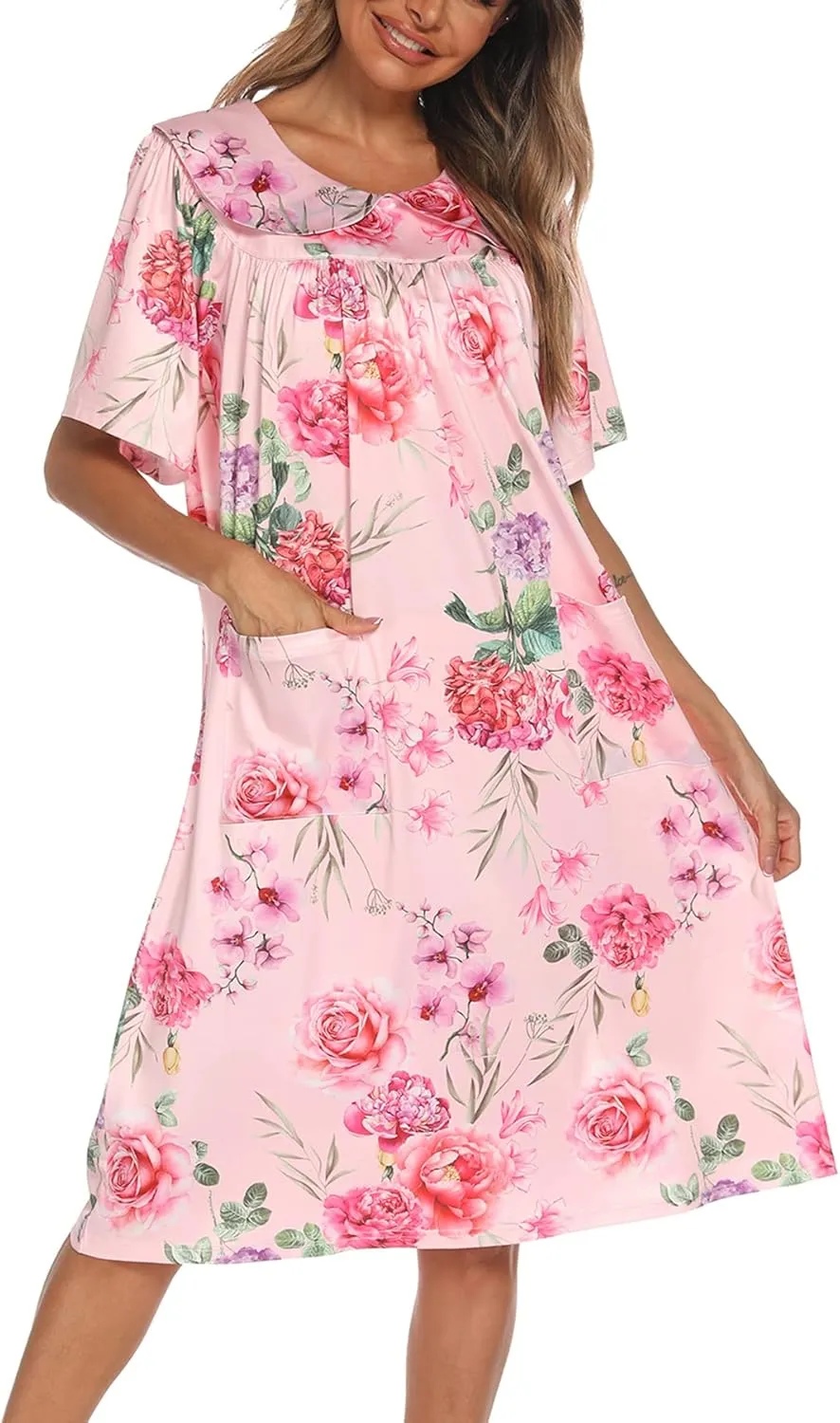 AVIIER House Dress Women Short Sleeve Mumu Lounge Dresses Patio Nightgowns with Pockets