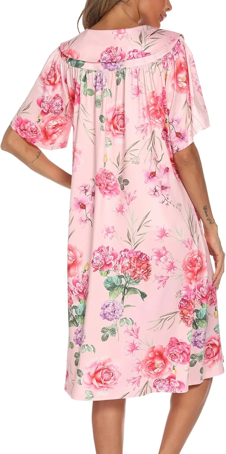 AVIIER House Dress Women Short Sleeve Mumu Lounge Dresses Patio Nightgowns with Pockets