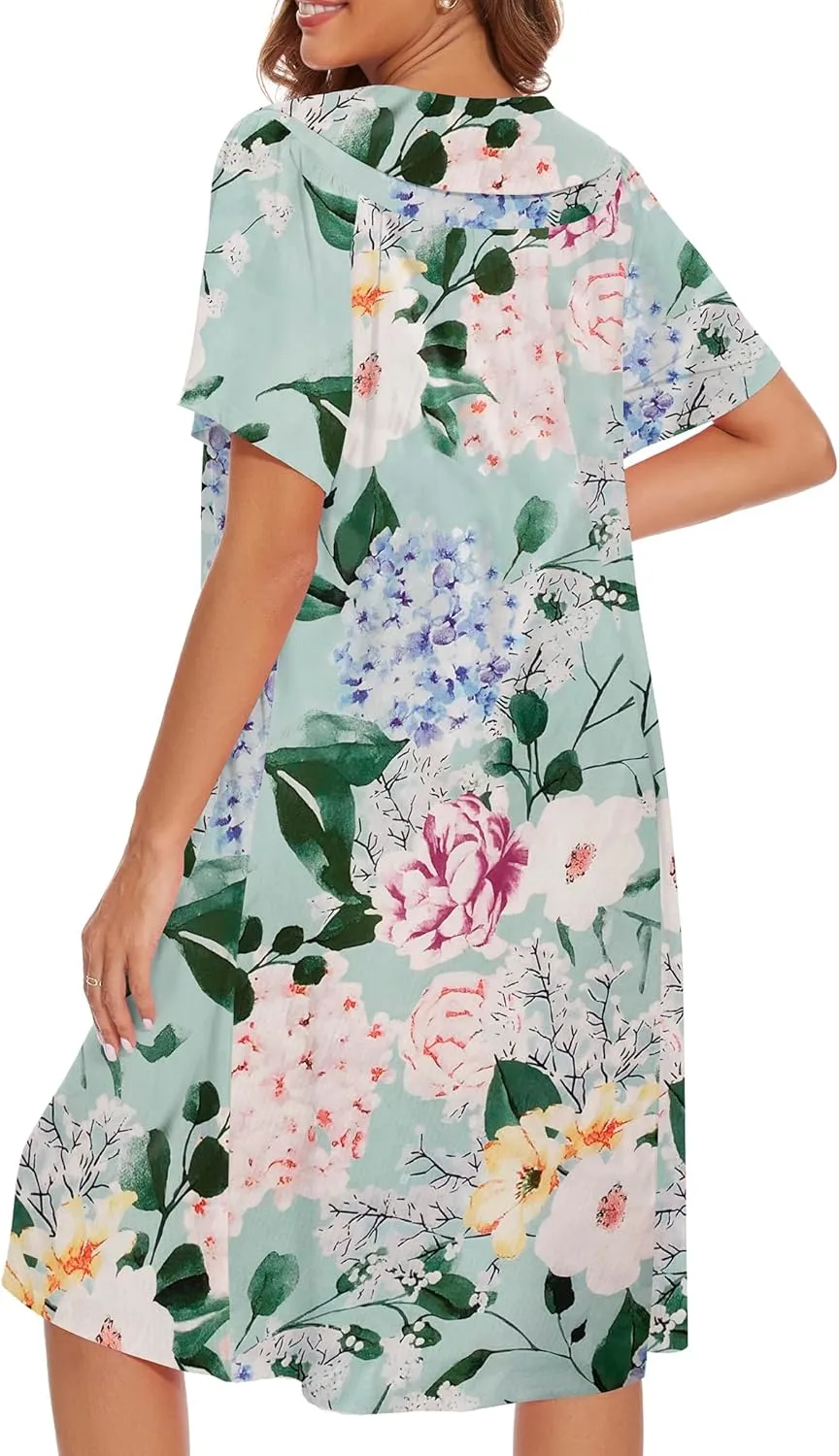 AVIIER House Dress Women Short Sleeve Mumu Lounge Dresses Patio Nightgowns with Pockets