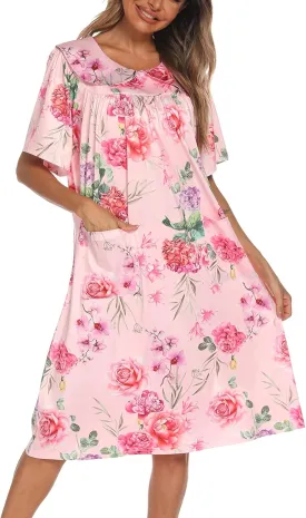 AVIIER House Dress Women Short Sleeve Mumu Lounge Dresses Patio Nightgowns with Pockets