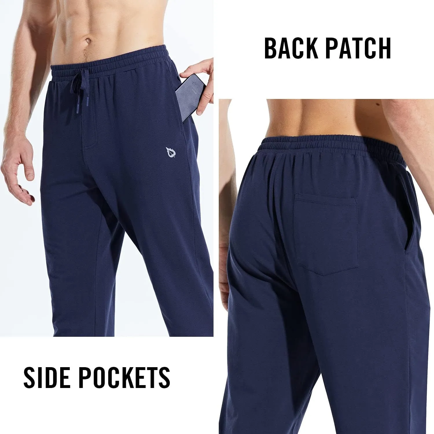 baleaf Men's 27" Cotton Sweatpants Sports Running Hiking Joggers Pants Lightweight Lounge Pocketed Pajamas 7/8 Length