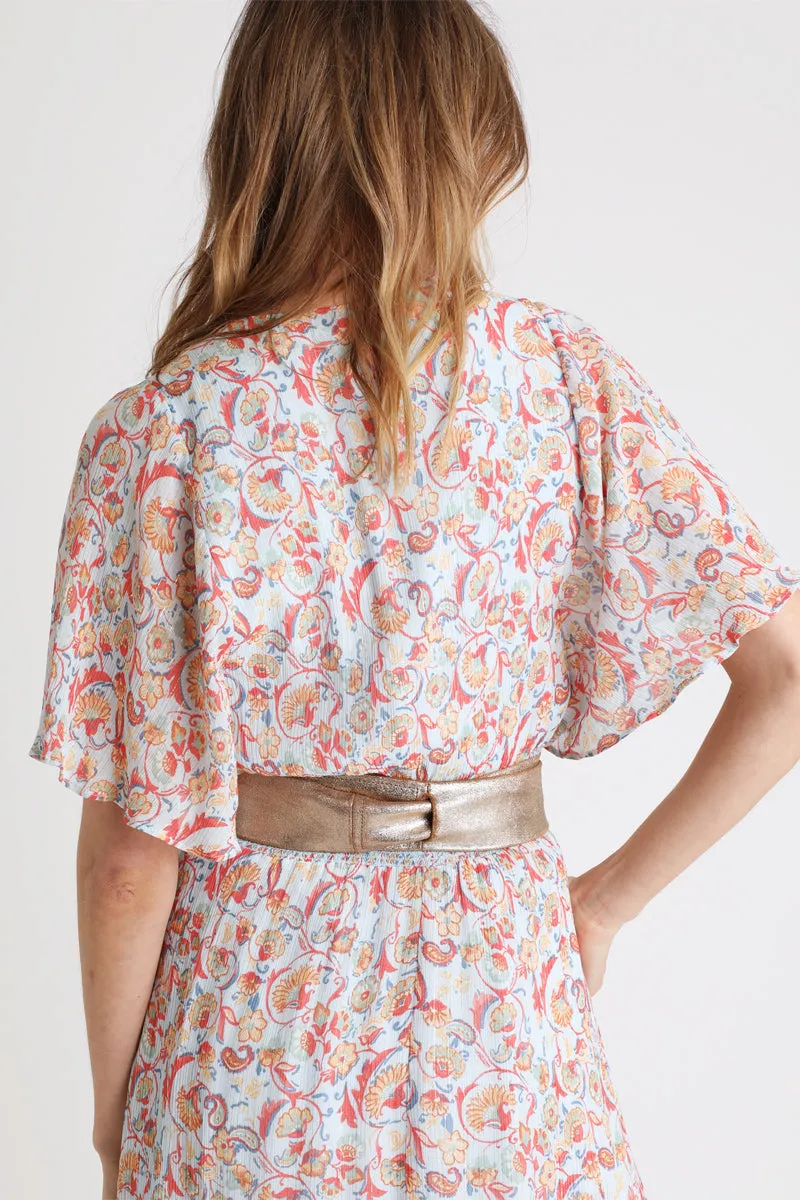 Berenice - Robe Longue En Viscose Biologique Et Soie Bleu Clair Et Rouge