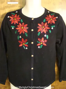 Black Cheap Ugly Christmas Sweater with Poinsettias