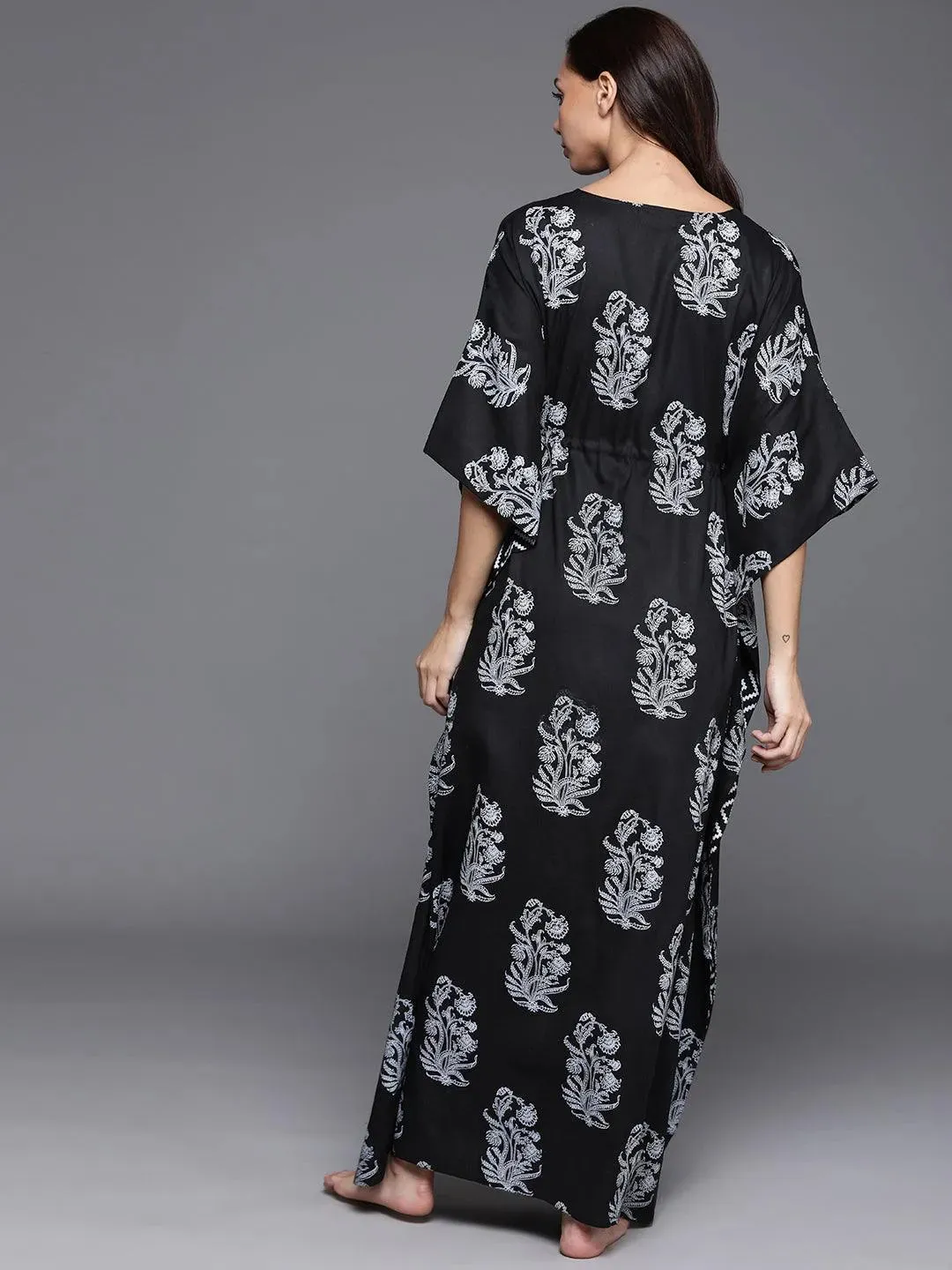 Black Printed Cotton Nightdress