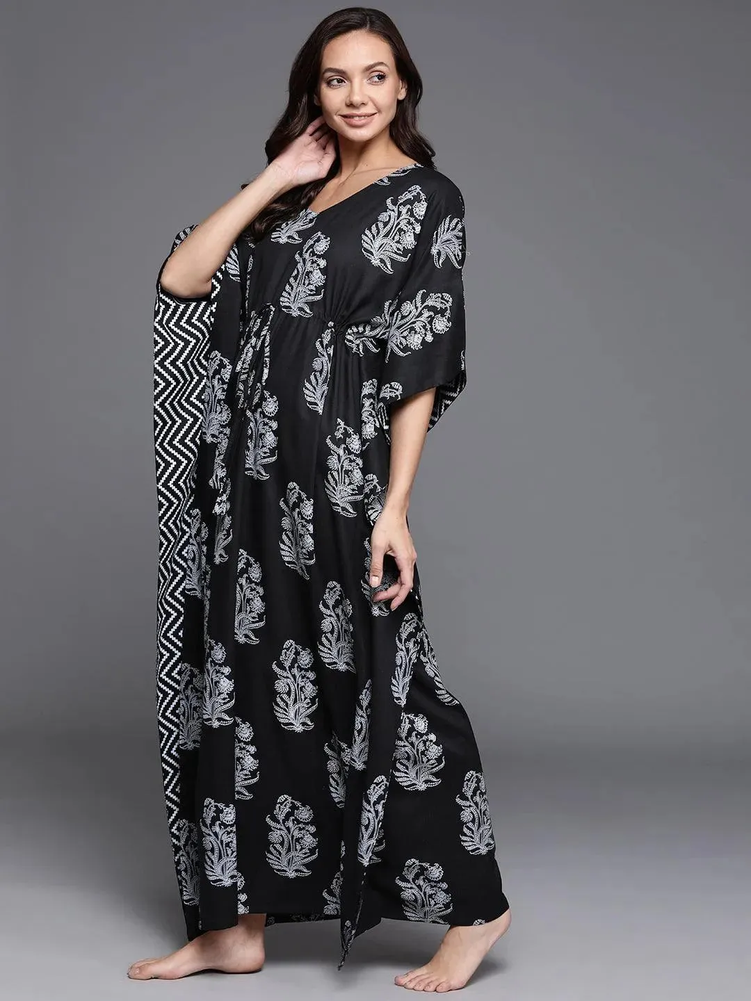 Black Printed Cotton Nightdress