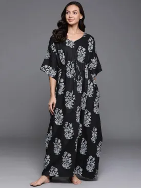 Black Printed Cotton Nightdress