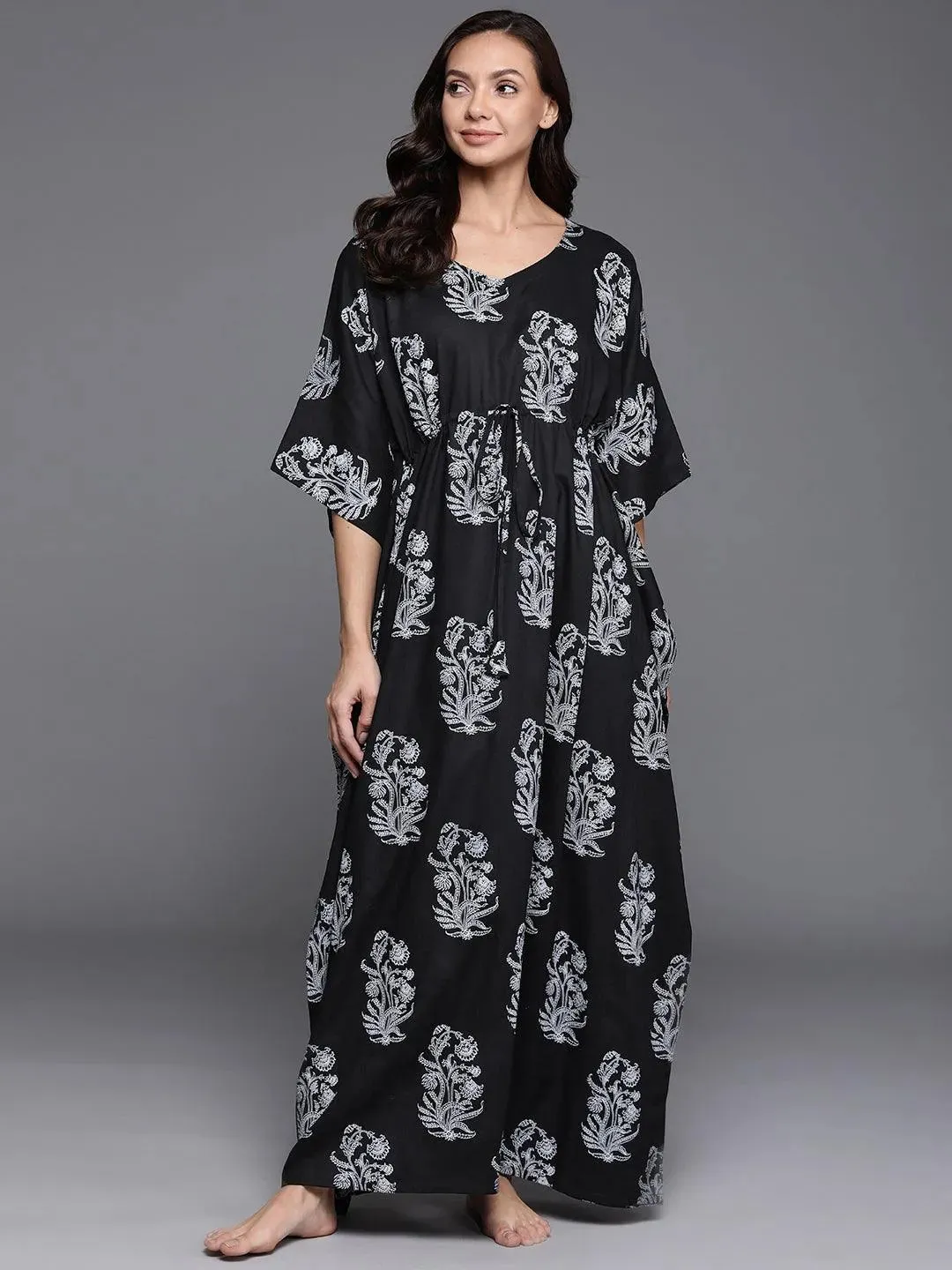 Black Printed Cotton Nightdress