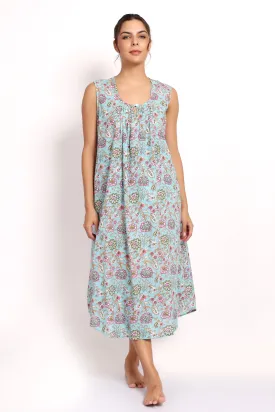 Bloom Sleeveless Nightie Aqua Floral
