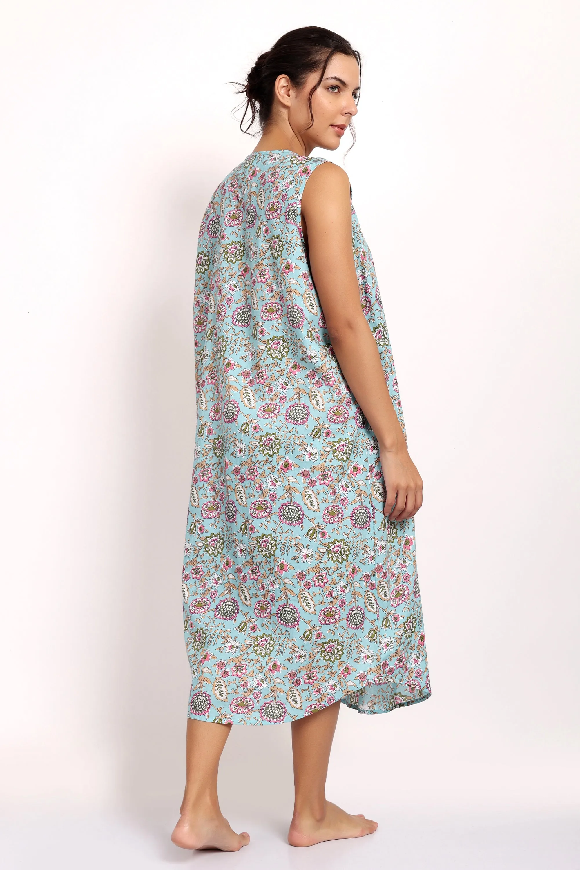 Bloom Sleeveless Nightie Aqua Floral