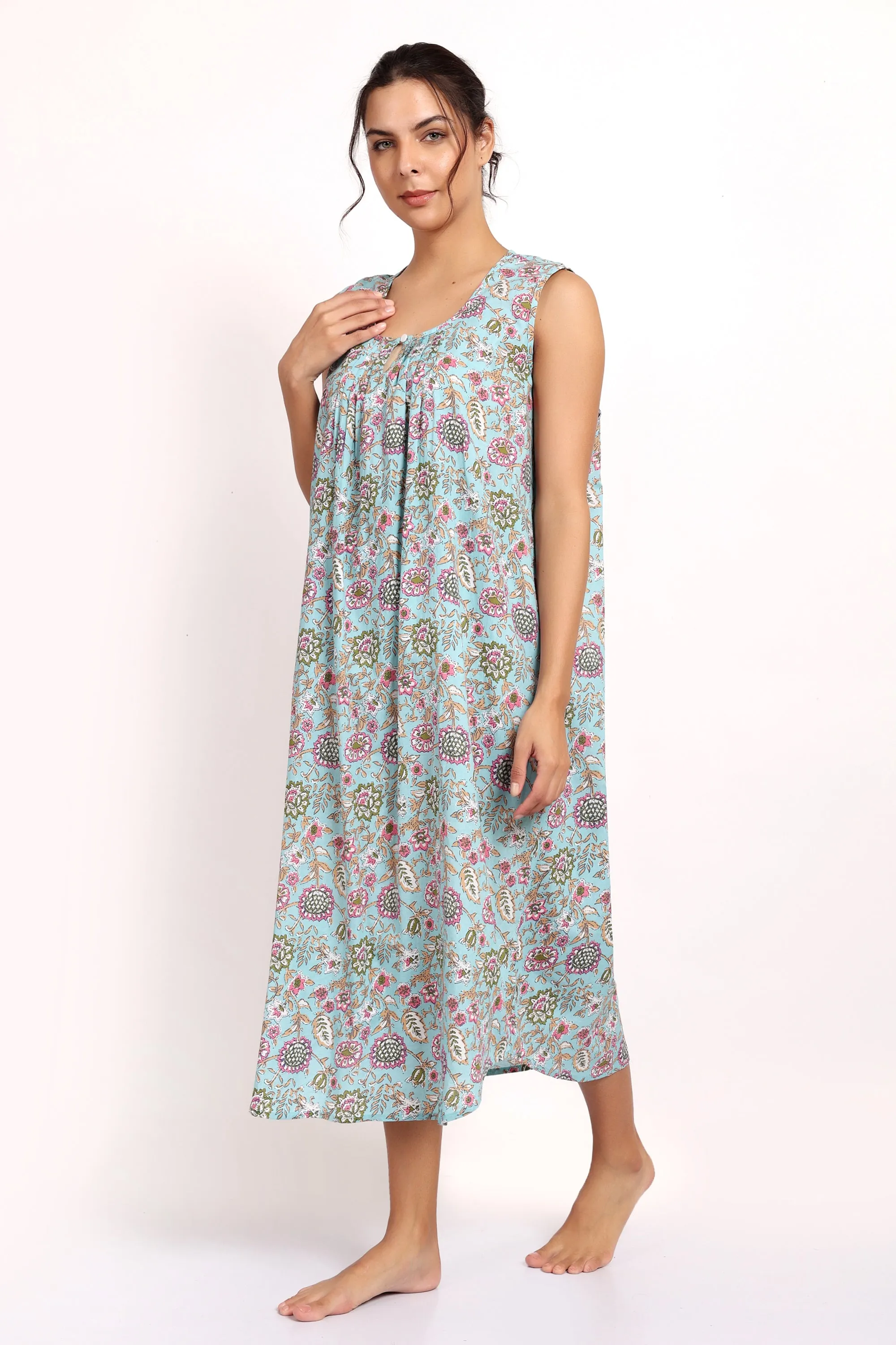 Bloom Sleeveless Nightie Aqua Floral