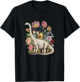 Botanical Vintage Cottagecore Flower long-neck Dinosaur T-Shirt