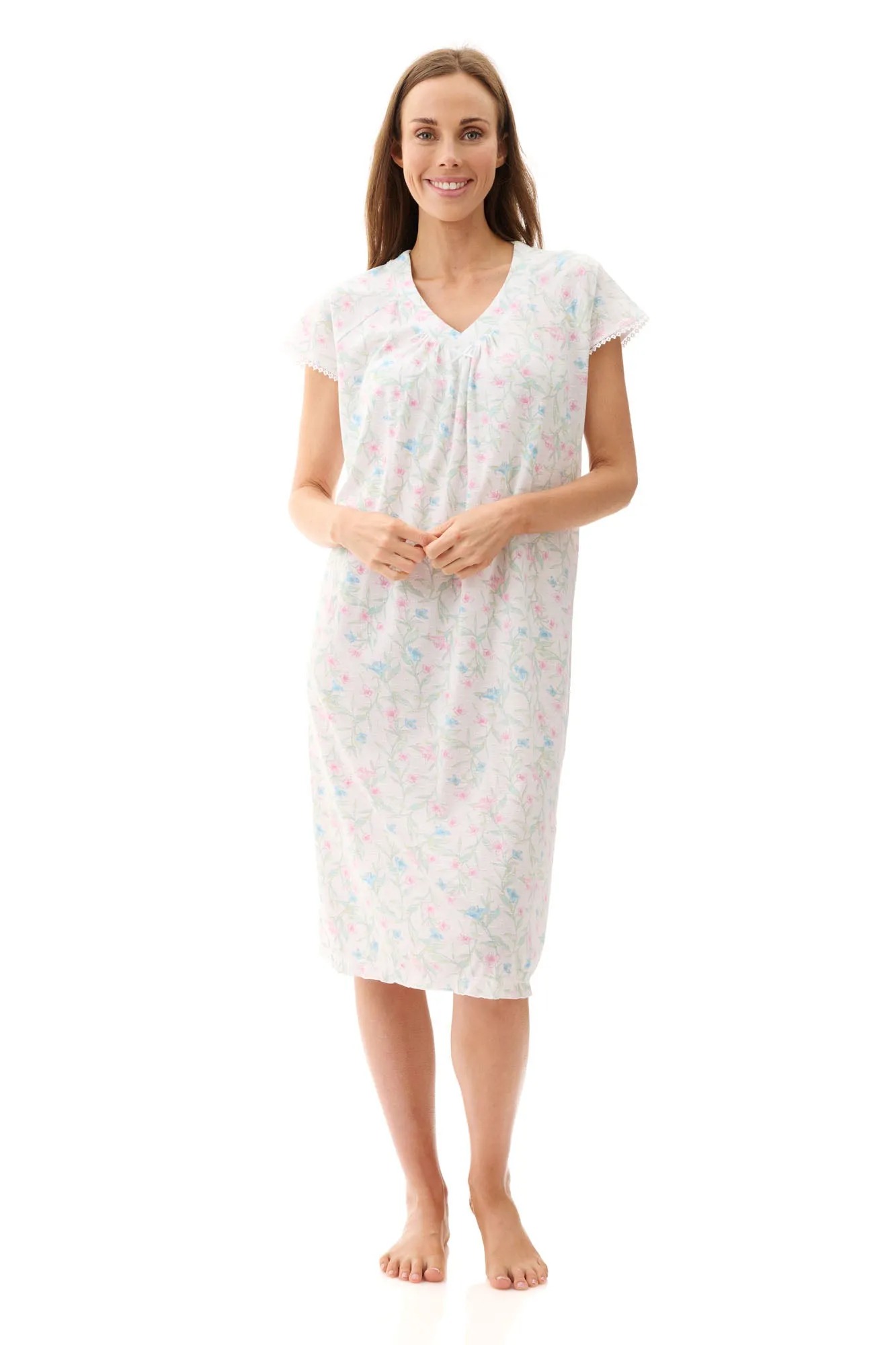 Briar Poly/Cotton Knit Cap Sleeve Nightie White