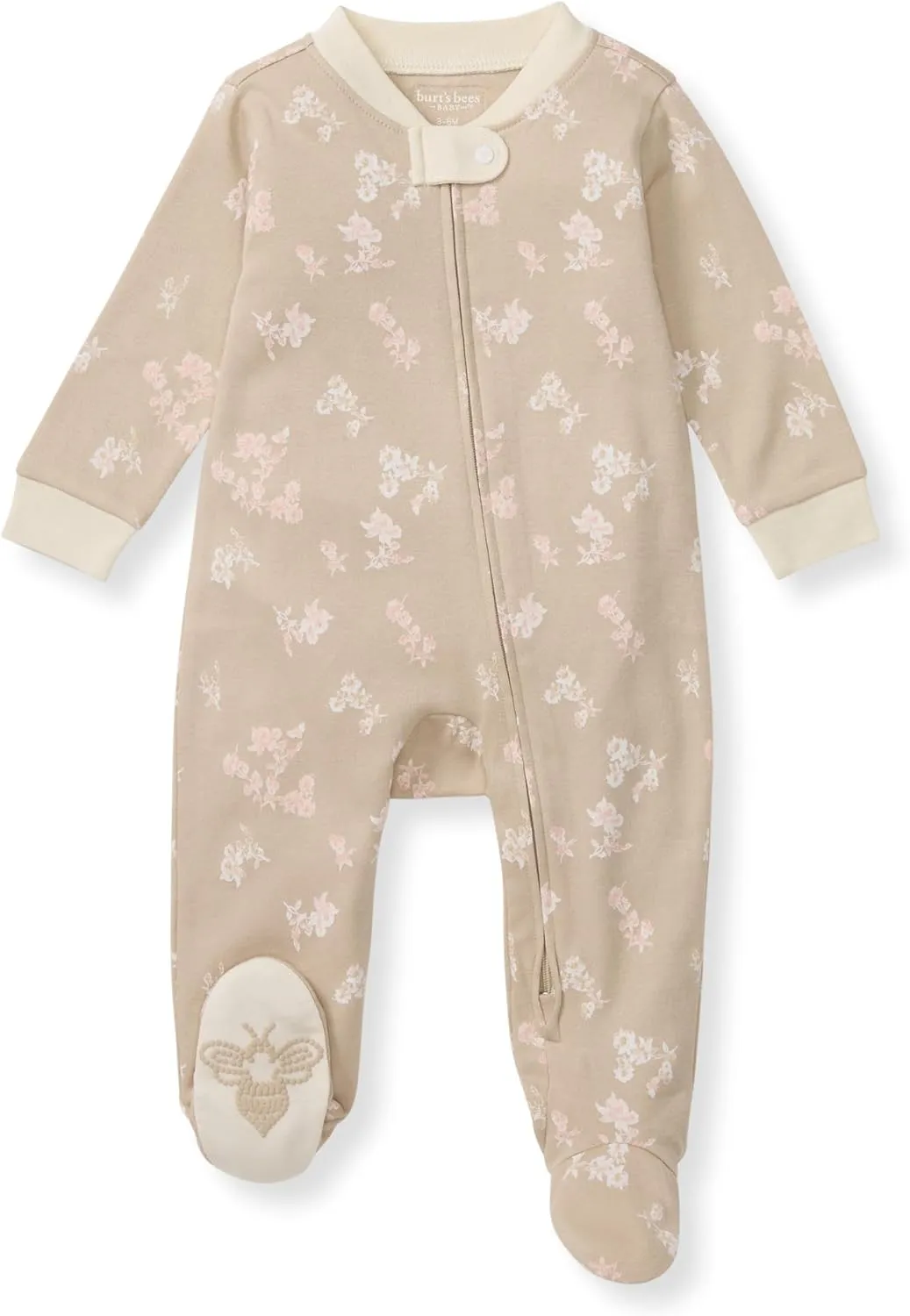 Burt's Bees Baby Girls' Organic Cotton Sleep and Play Footed Pajamas, One-piece Zip Front Romper, Baby Essentials