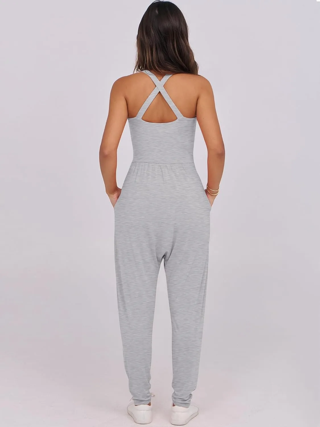 Caracilia Women Jumpsuits 2025 Summer Sleeveless Backless Tank Top Rompers Yoga Gym Workout Jumper One Piece Outfits