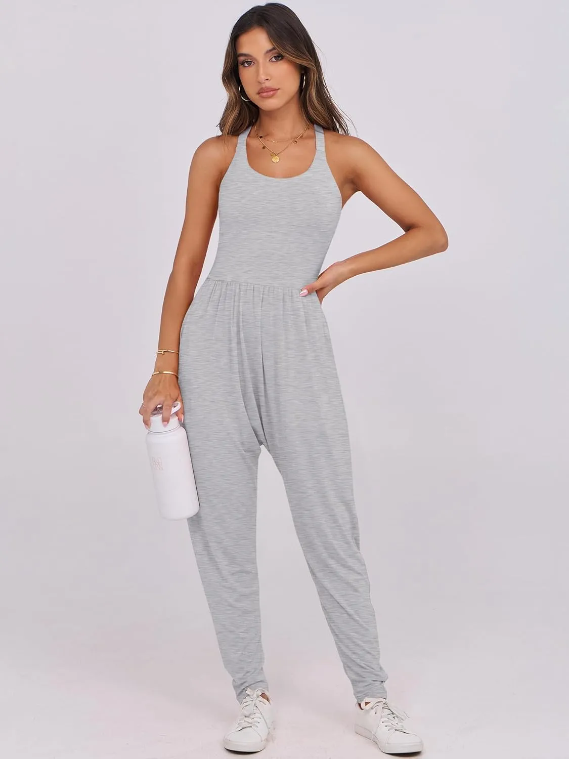 Caracilia Women Jumpsuits 2025 Summer Sleeveless Backless Tank Top Rompers Yoga Gym Workout Jumper One Piece Outfits