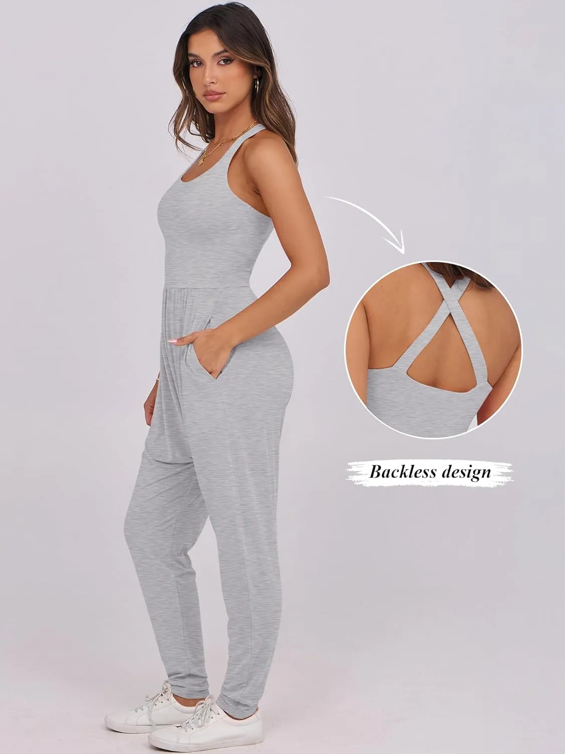 Caracilia Women Jumpsuits 2025 Summer Sleeveless Backless Tank Top Rompers Yoga Gym Workout Jumper One Piece Outfits