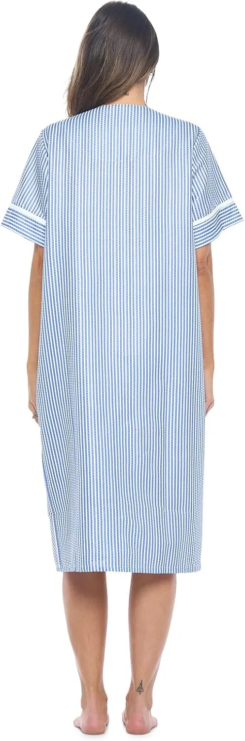 Casual Nights Women's Snap - Front House Dress Short Sleeve Woven Housecoat Duster Lounger Robe with Pockets