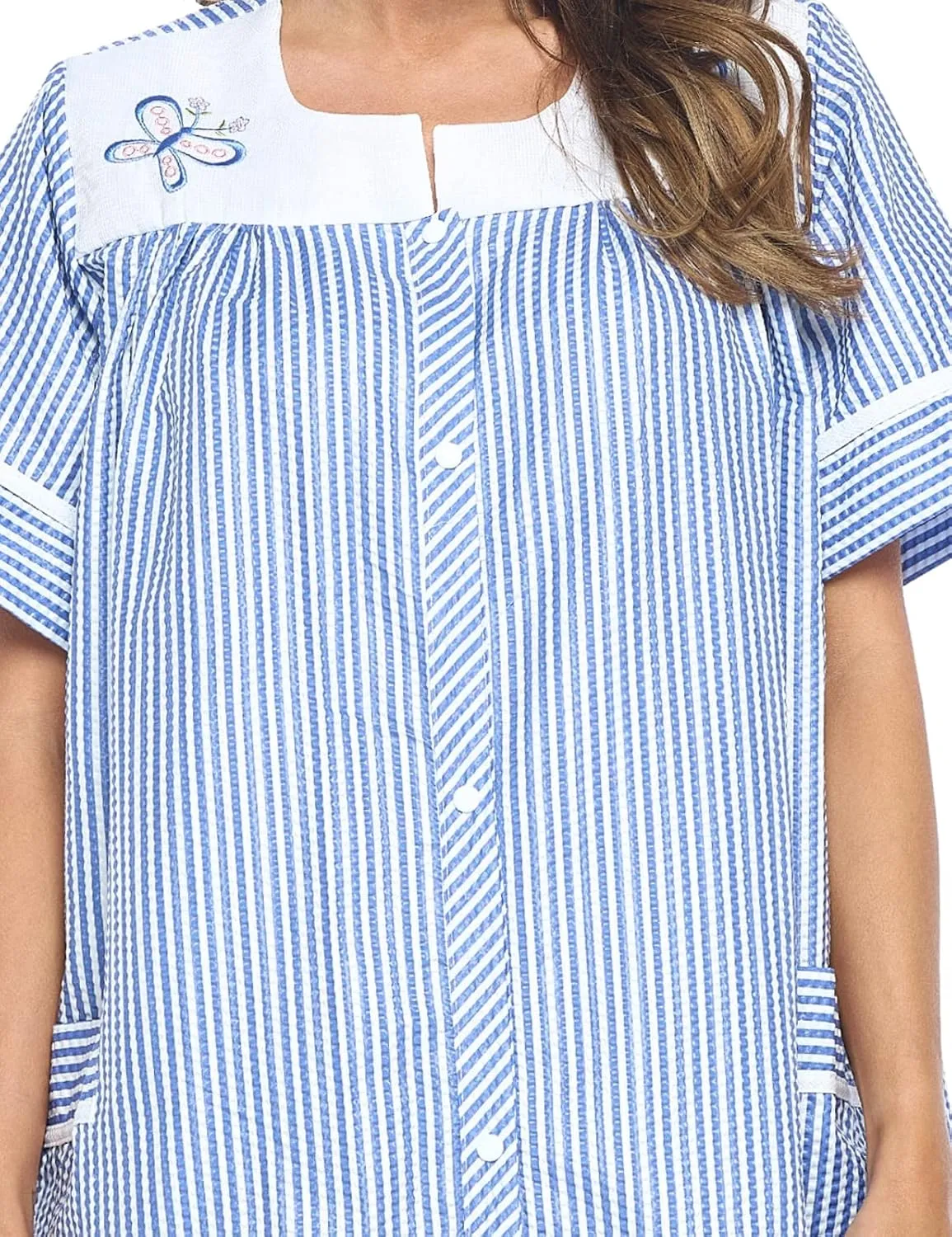 Casual Nights Women's Snap - Front House Dress Short Sleeve Woven Housecoat Duster Lounger Robe with Pockets