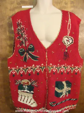 Cheesy 80s Style Ornate Christmas Jumper Sweater Vest