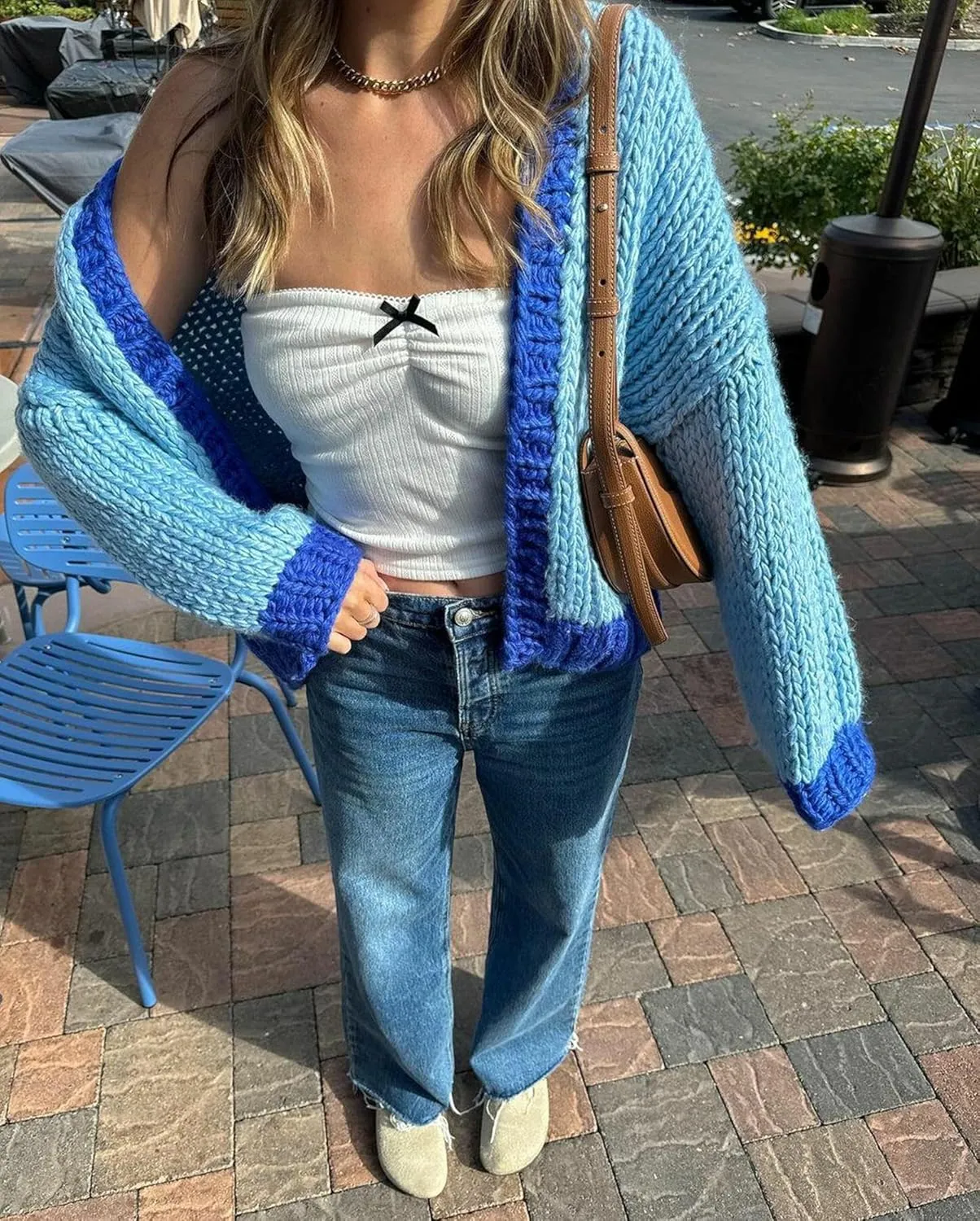 Chunky Cropped Cardigan for Women Open Front Long Sleeve Cable Knit Oversized Sweater Cute Cardigans for Teen Girls