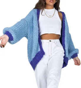 Chunky Cropped Cardigan for Women Open Front Long Sleeve Cable Knit Oversized Sweater Cute Cardigans for Teen Girls