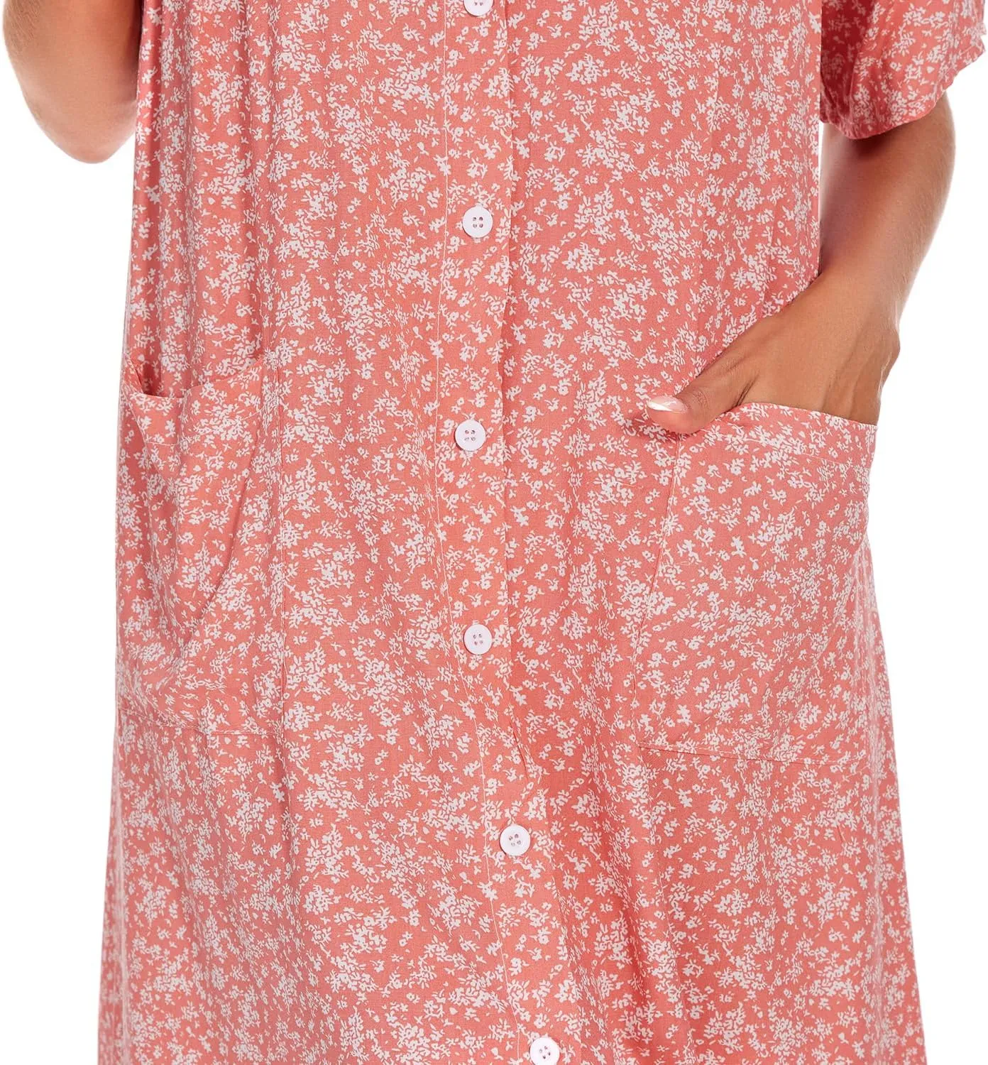 COSUNIONY House Dresses for Women Cotton Short Sleeve House Coat Buttons Down Dusters Robe with Pockets S-XXL