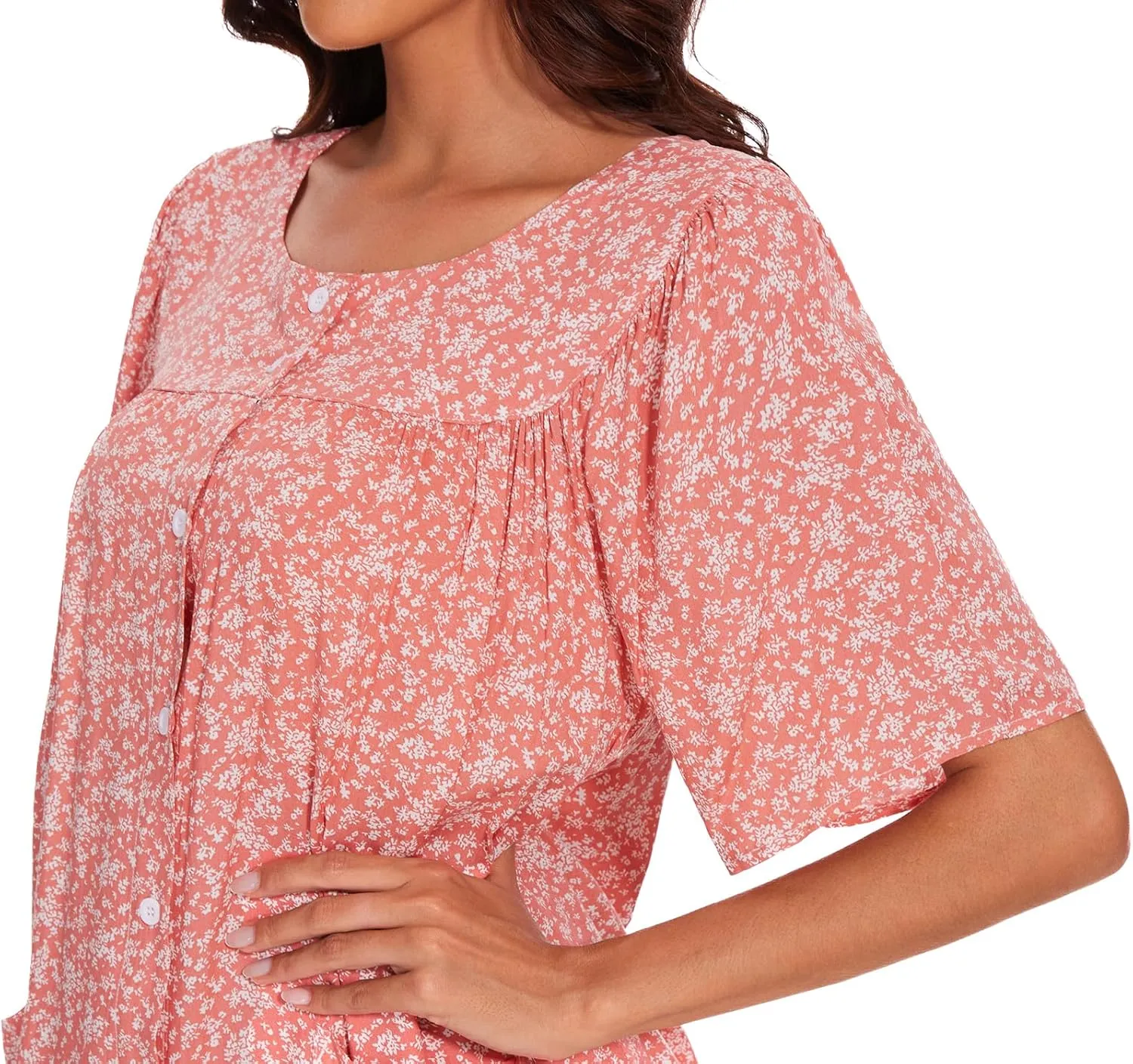 COSUNIONY House Dresses for Women Cotton Short Sleeve House Coat Buttons Down Dusters Robe with Pockets S-XXL