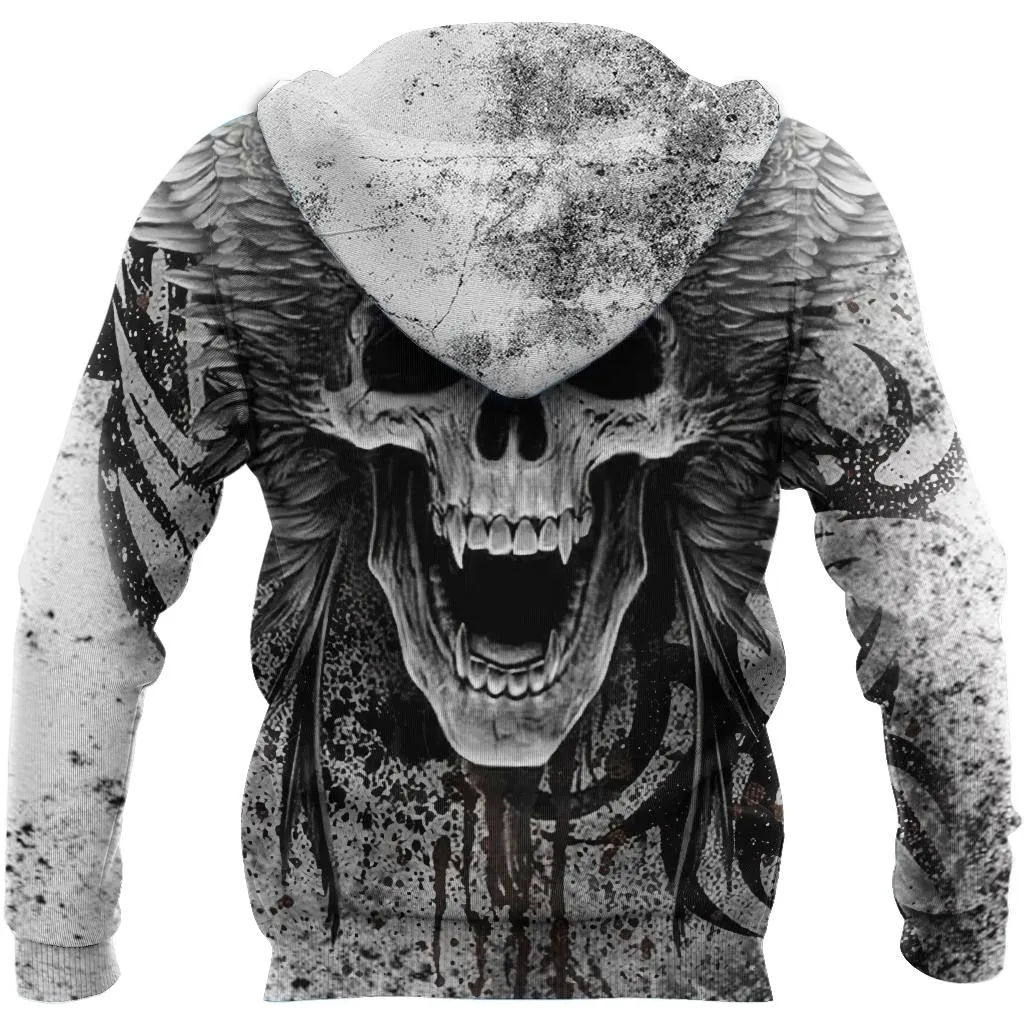 Crazy Skull With Angel Wings Hoodie For Men And Women 3D Skull Hoodie
