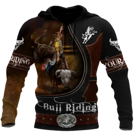Custom Name Bull Riding Hoodie, Bull Riding Clothing Leather Pattern, Bull Riding Lover Gifts, Brown Hoodies