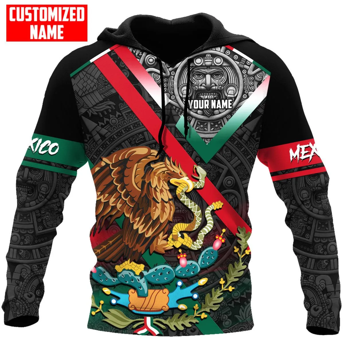 Custom Name Mexico Aztec Coat Of Arms Shirts, Mexico Hoodies 3D All Over Print