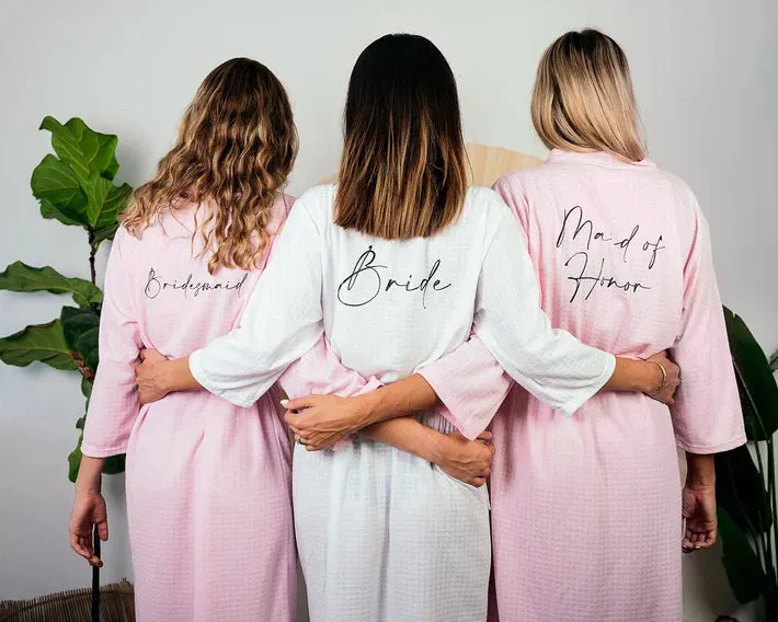 Custom Waffled Knit Wedding Cotton robes for Bachelorette Party - Vinyl Alfresco