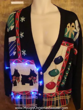 Dogs and Plaid Theme 80s Cute Christmas Sweater with Lights