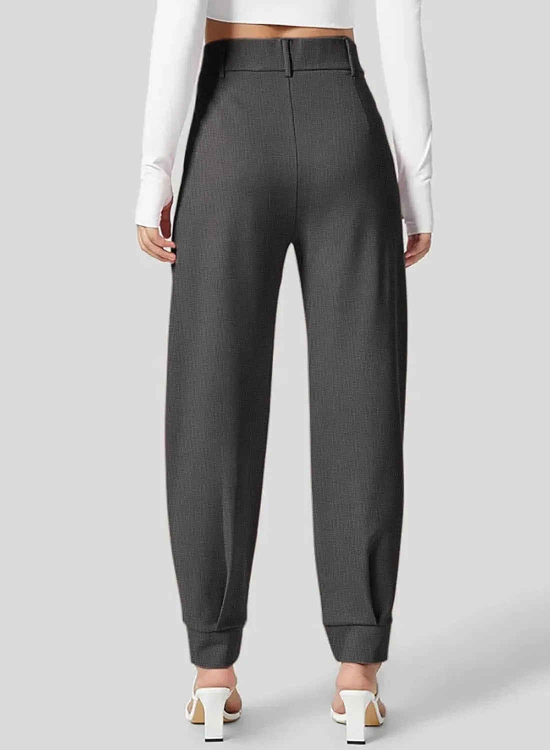 Dokotoo Women's Pants Waffle Classic High Waisted Adjustable Button Hem Business Casual Tapered Pants with Pockets