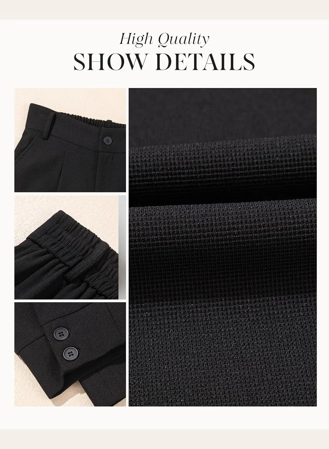 Dokotoo Women's Pants Waffle Classic High Waisted Adjustable Button Hem Business Casual Tapered Pants with Pockets