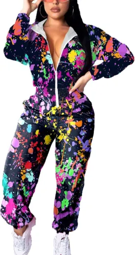 EOSIEDUR Women's Pullover Hoodies Jumpsuit Zipper Jacket Windbreaker Elastic Waistband Pants One Piece Outfits Tracksuit Set