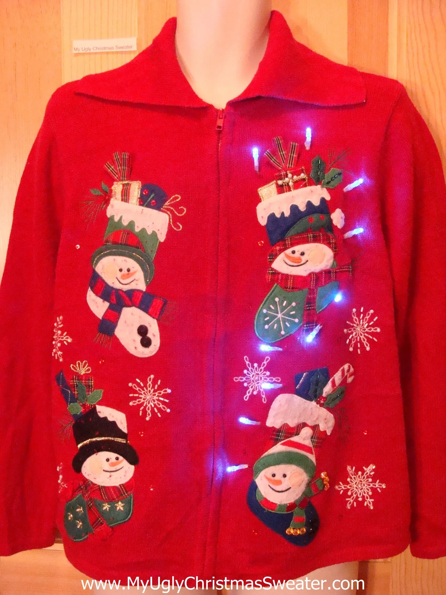Funny Christmas Sweater with Lights Happy Snowmen