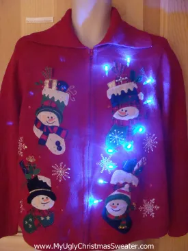 Funny Christmas Sweater with Lights Happy Snowmen