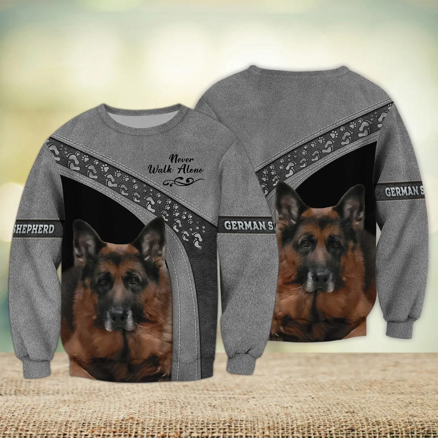 German Shepherd Love Grey Never Walk Alone 3D Full Print Shirts